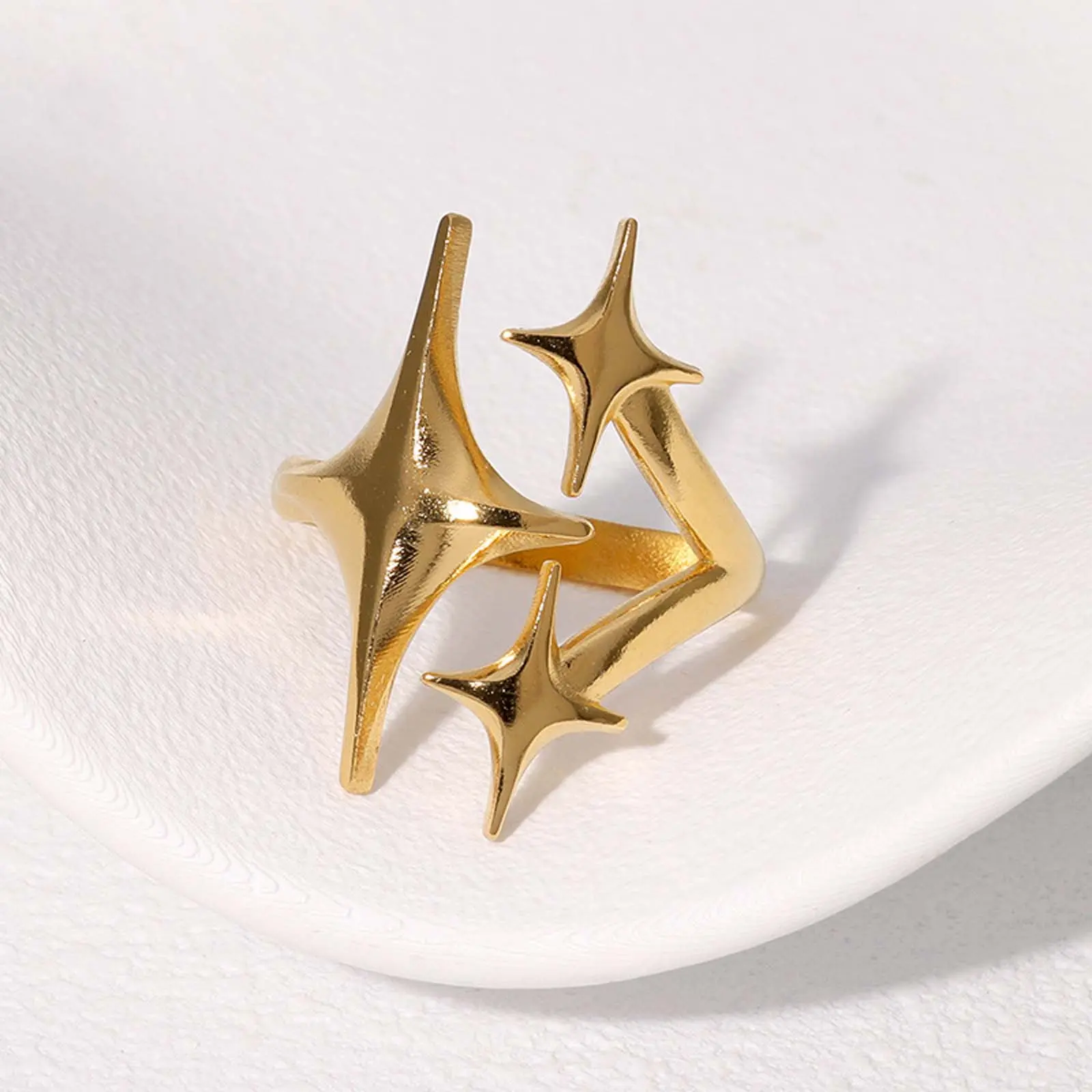Star-Design Stainless Steel Adjustable Index Finger Fashion Ring, Adjustable Trendy Statement Ring for Daily Wear, Adjustable Trendy Rings