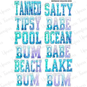 Mermaid Sequin Mini DTF Transfer Gang Sheet 24.5" wide x 36" long. Direct To Film Mini Gang Sheet