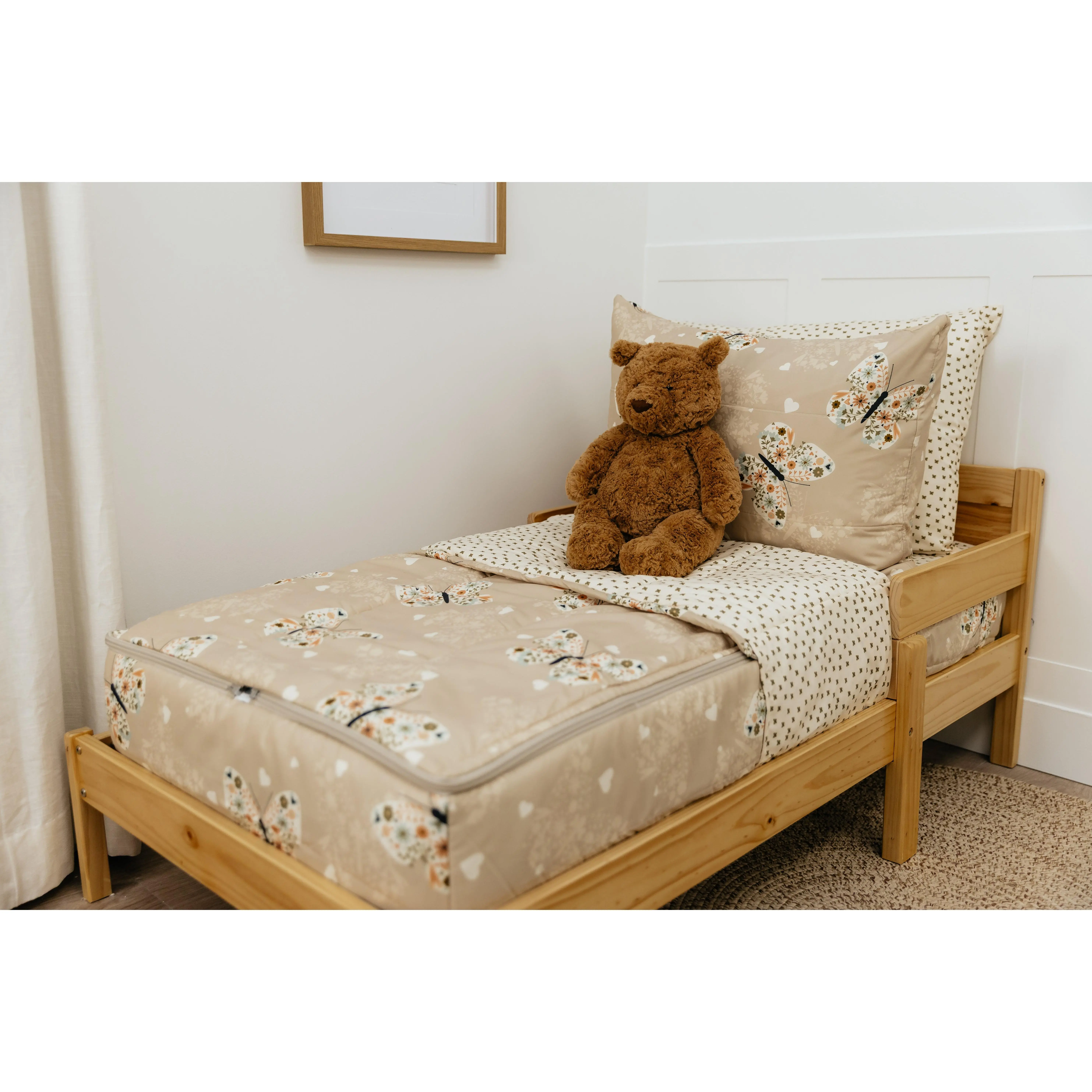 Butterfly Love Floral Bedding Set - 100% Poly, Cozy Cover Panels, Soft Texture, Self-Zipper Closure, Easy-to-Make, Removable Top, All-Night Stay-On Covers for Toddler Nursery (Polyester Fits Kids Bed), Bedding Sets Collections