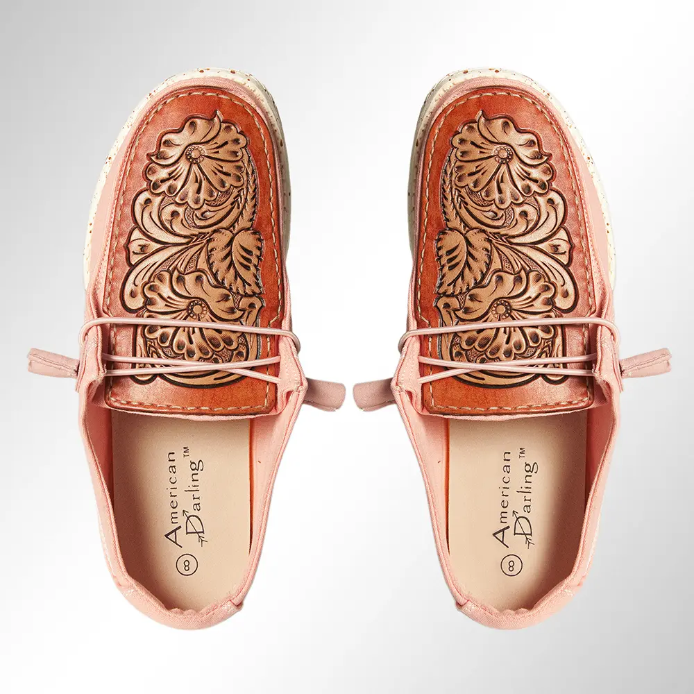 American Darling Hand tooled, carved genuine leather trim lightweight shoe footwear, slip on| Tooled Footwear