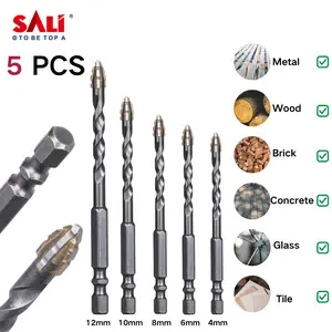SALI 5PCS Industrial-Grade Tungsten Carbide Drill Bit Set, Anti-Slip 4-Edge Serrated Tips, Hex Shank for Glass, Marble, Tile Drilling, Anti-Slip Edges