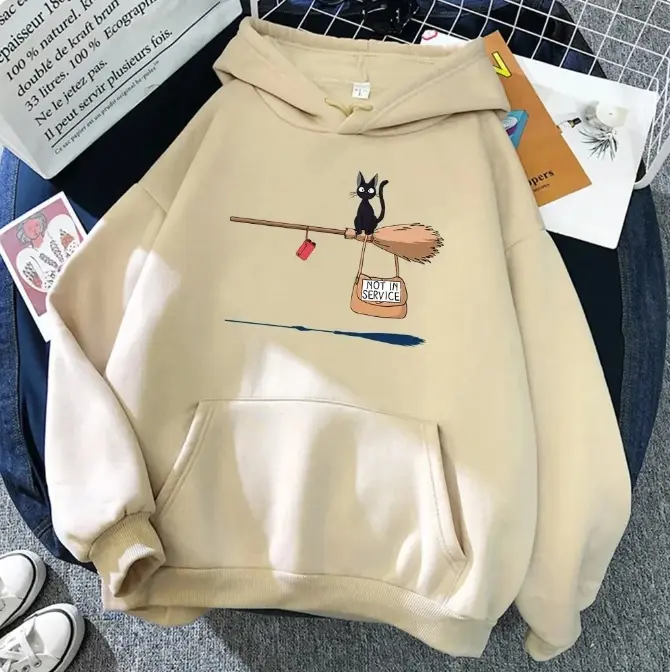 Kiki's Delivery Service Cartoon Anime Ladies Hoodie Animated Fleece Sweatshirt Plus Size Hoodie Crew Neck Pullover Hooded
