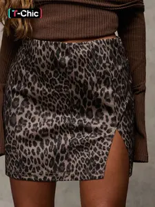 Women's Leopard Print Short Skirt, Trendy Flirty Skirt, High Waist Slimming Fit, Casual Versatile Design, Stylish and Comfortable, Perfect for Daily Wear, Everyday, Womenswear Fitted