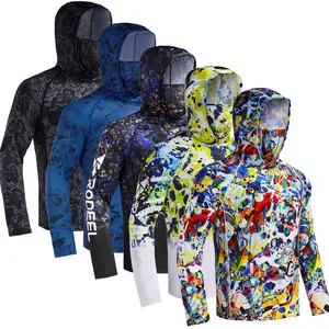 RODEEL 915 Sun Hoodie Shirts w/ Mask Neck Gaiter Men UPF 50+ UV Protection Long Sleeve Lightweight Quick Dry Moisture Wicking Breathable Athletic Activewear for Outdoor Fishing Boating Hiking Construction Roofing Landscaping Tree Service summervibes
