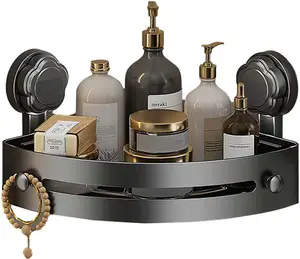 No-Drill Black Suction Corner Shower Caddy – Rustproof ABS Plastic Wall-Mounted Bathroom Organizer Rack, Space-Saving Shower Shelf