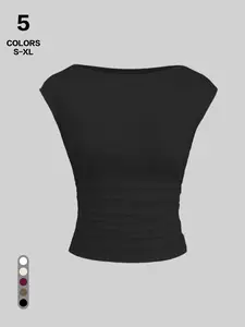 2026 Sexy Ruched Boat Neck 3 Pack Tank Tops Womenswear, Slim Fit Sleeveless, Summer Y2K Streetwear Vibe, Lengthen Legs, Casual Minimalist Spring & Fall Fashion