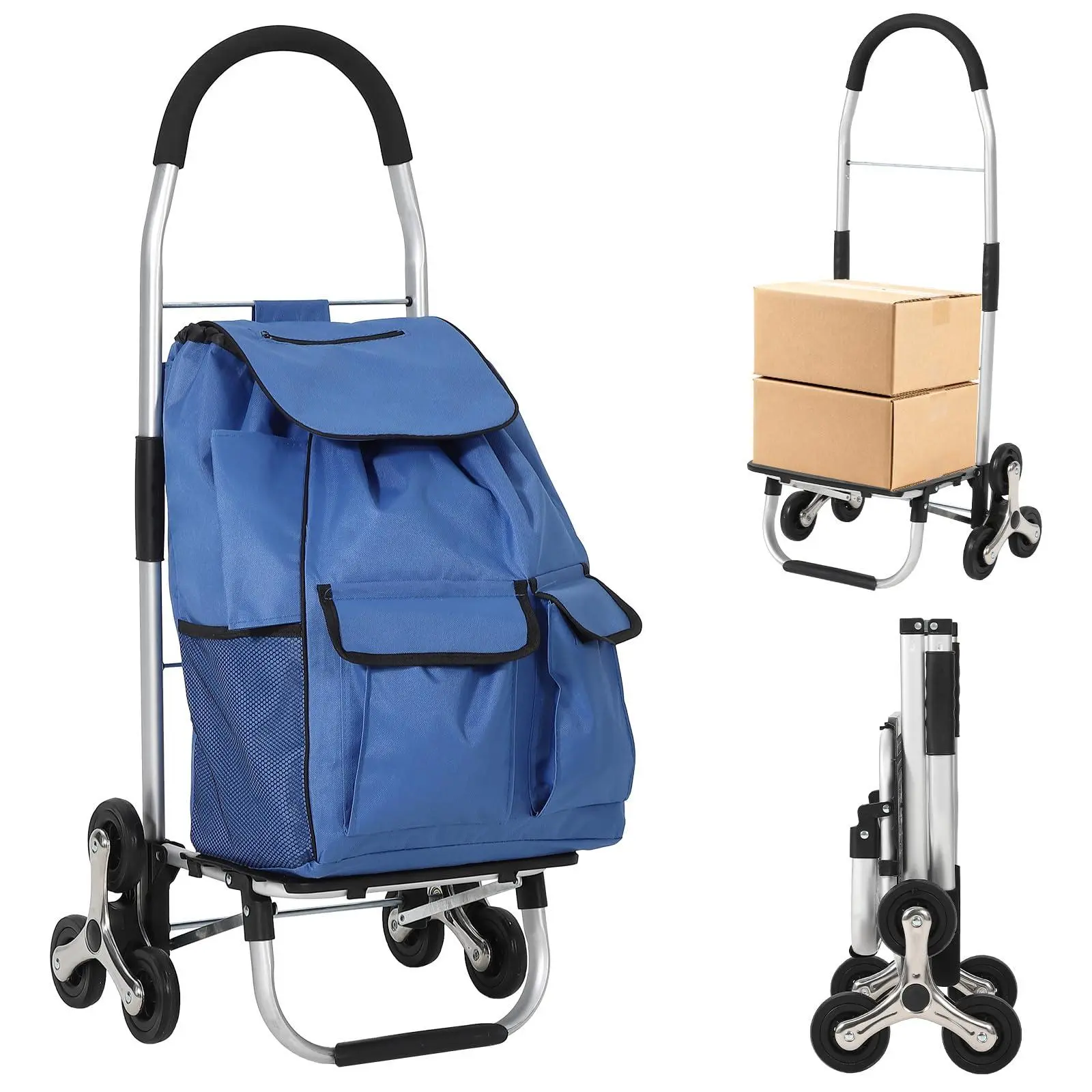 Garvee 3-in-1 foldable shopping cart, sturdy stair-climbing dolly, 79.8 kg, stair climber, wagon, portable grocery cart with 6 wheels and 36 L Oxford cloth bag for shopping, grocery shopping