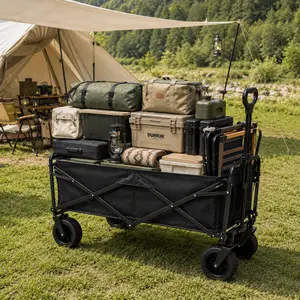 Extra Large Collapsible Wagon Cart Heavy Duty Folding Utility Cart with Adjustable Handle Oversized All Terrain Tank Wheels for Camping Grocery Shopping Garden Sports Beach Picnic