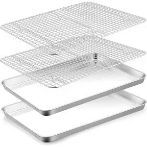 Cookie Sheets with Cooling Racks, 17.6 x 13 x 1 Inch Stainless Steel Baking Pan with Grid Rack for Baking Roasting,  & Heavy Duty, Dishwasher Safe, 2 Pans with 2 Racks