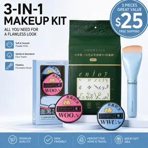 AMORTALS Makeup Tool Bundle Set | Powder Puffs, Foundation Brush & Facial Cleansing Sponge | 3PCS / 5PCS Beauty Essentials Kit