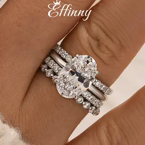 Effinny Jewelry 3.5ct Oval Cut 4PCS Wedding Ring Set, S925 Sterling Silver Bridal Ring, 5A Grade Cubic Zirconia Women's Ring for Daily Wear