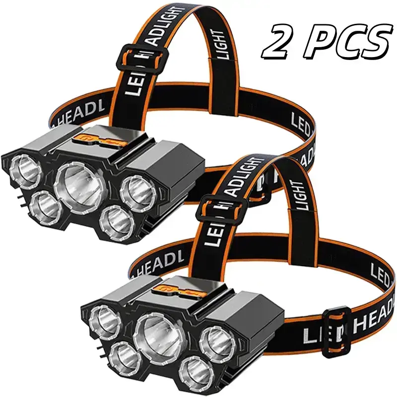 2 Pack Rechargeable Black LED Headlamp Flashlight Set - High Lumen USB Charging, 4 Multi-Modes, Compact Waterproof Lightweight Hands-Free Torch, Eco-Friendly & Easy to Power, for Car Maintenance, Fixing Cars, Emergency Kits