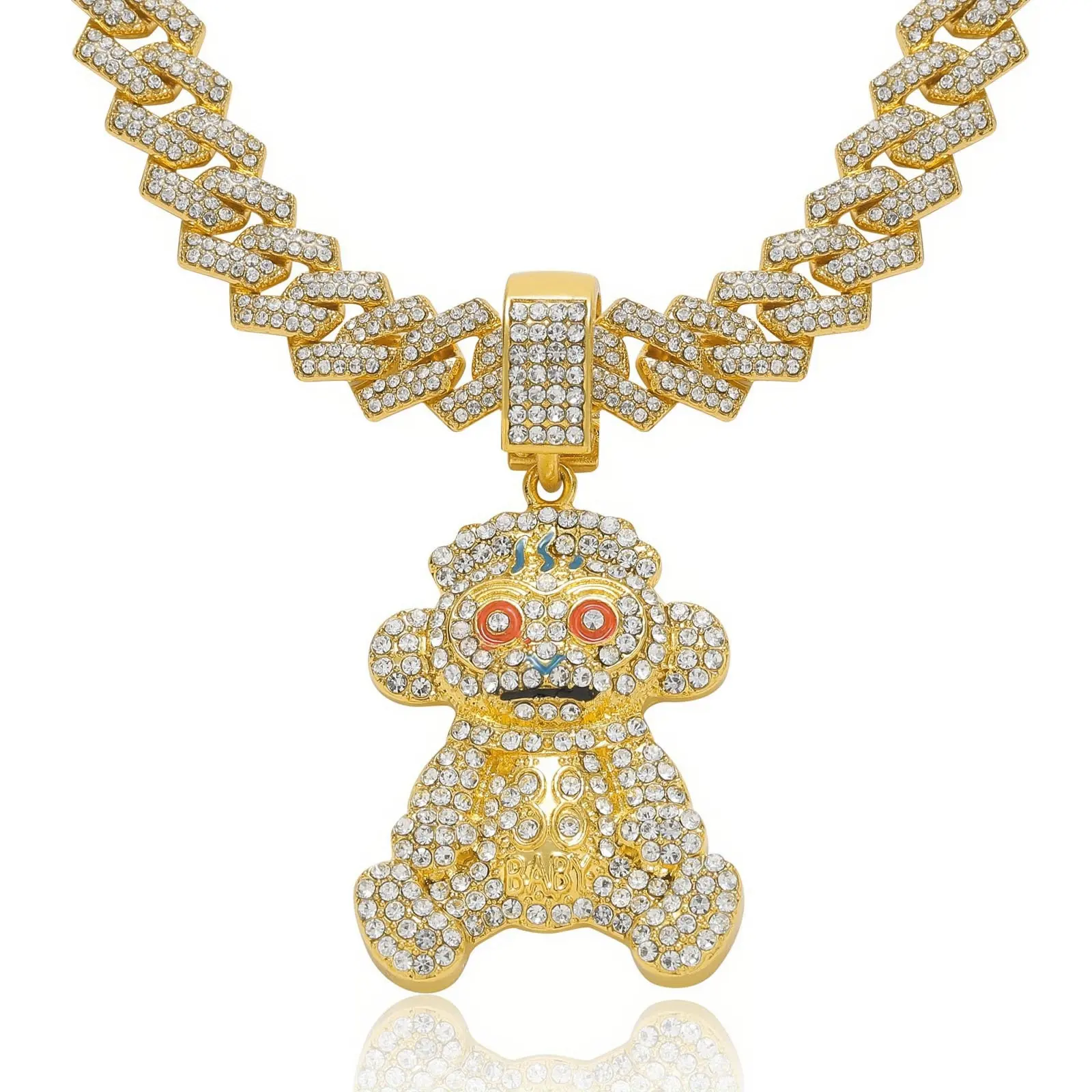 MaxBling81 Men's 14mm Chunky Gold Plated Cuban Necklace with Iced Out Baby Monkey Pendant, Long Hip Hop Costume Accessory, 18-24in, Cuban Necklaces, Chain & Link, Multi-Size, Iced Cubans
