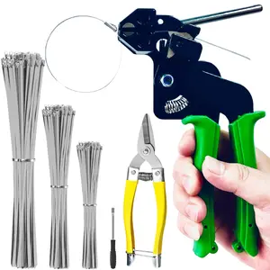 Cable Tie Gun Kit with 153 UV-Resistant Heavy-Duty Stainless Steel Zip Ties and Industrial Scissors – Perfect for Tightening and Cutting Metal Cable Ties