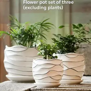 Bohemian Style Ceramic Flower Pots Set, Self-Draining Ribbed Planters for Home Office Garden Decor, Garden Accessories, Perfect Gift for Mom Christmas Thanksgiving