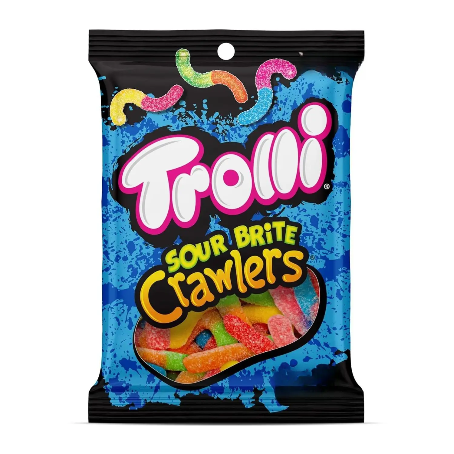Trolli Sour Brite Crawlers, Candy, Cherry-Lemon, Strawberry-Grape & Orange-Lime, Sweet and Sour, Gummy Worms, 7.2 oz