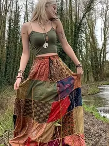 Plus Size Bohemian Vintage Plaid Temperament Women's Halter Long Skirt semi pants tummy control Women's Wide business  casual cargo pants women