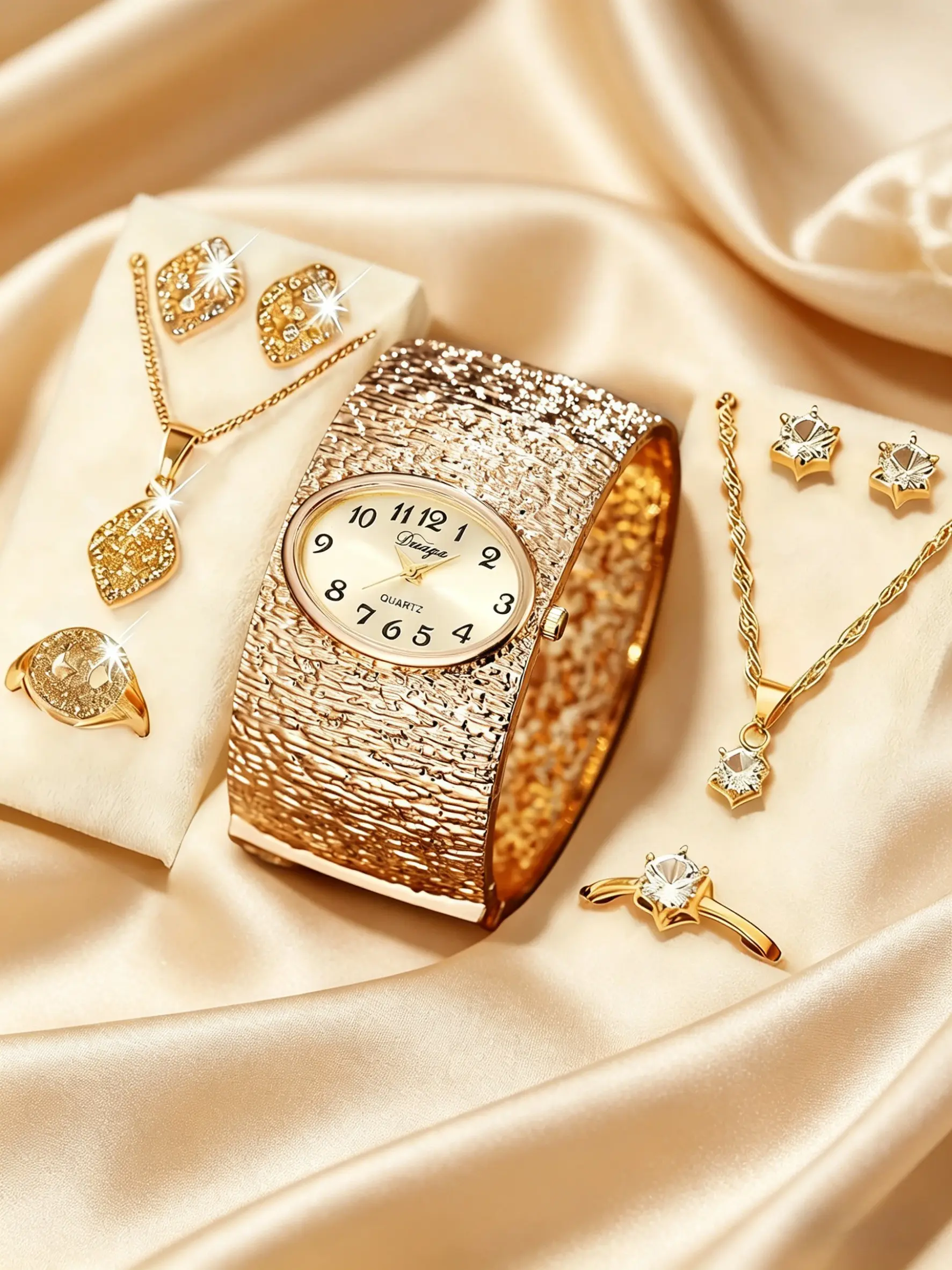 Women's Luxury Fashion Bracelet Quartz Watch Set, Fashionable Watches, Fashion Watches, Analog Round Face, Buckle Closure, Metal Case, Casual Style, Perfect Gift for Valentine's Day