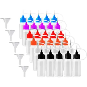 30 Pcs 10ml Needles Precision Tip Applicator Set,Translucent Glue Bottles and 6 Color Tips for DIY Quilling Craft,Acrylic Painting,with 5 Funnel,Christmas Party Gifts,Hand Tools Kits