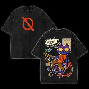 Night in the Woods Mae Borowski Washed Unisex Graphic Tees, Casual Crewneck Short Sleeve Washed Tshirt 2 Sided Cotton unisex graphic tees gamer merch, Black Cotton Tee