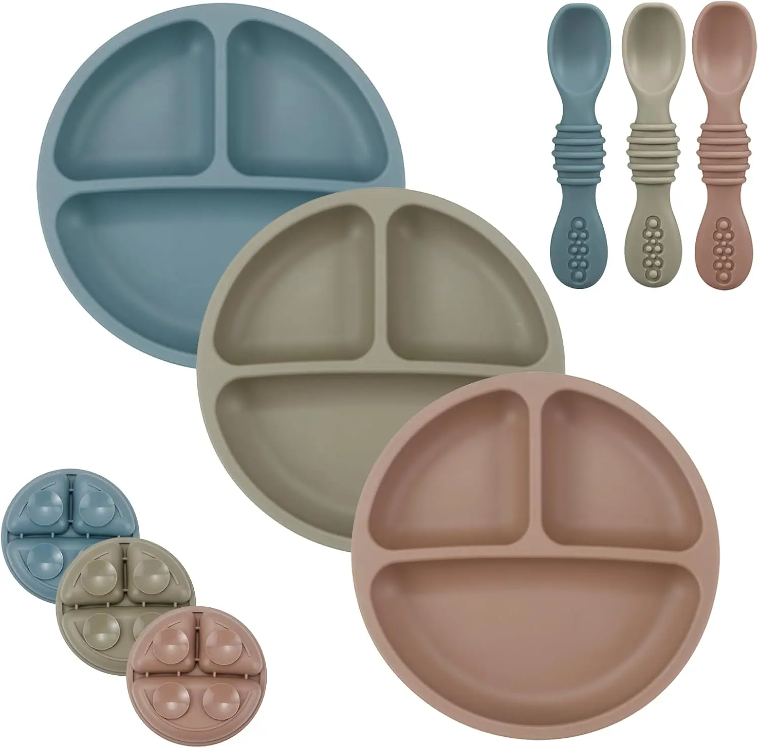 3 Pack Baby Feeding Set – Silicone Toddler Plates with Spoons, BPA Free