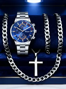 Men's Quartz Watch Set, Casual Fashion Analog Watches, Business Style, Casual Business Wristwatch, Round Face, Ideal Gift for Christmas & Father's Day, Casual Round Dial