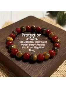 1pc Retro Tiger Eye & Synthetic Bead Bracelet - Elastic Stretch Beads Suitable for Women & Men, Daily Wear, Party, Special Events, Pretty Beaded Bracelet