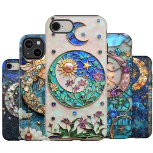 Stained Glass Celestial Moon And Sun Starry Night Sky Phone Case, Celestial Blossom Designs For IPhone 17 Air 16 15 14 Plus 13 12 11 Pro Max  Samsung galaxy PLus Ultra 22 23 24 25 26 series
