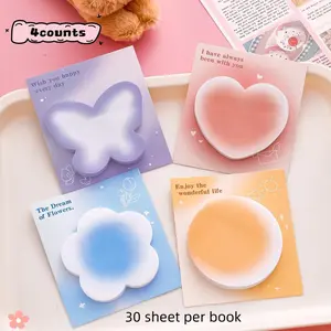 4 Pack, 120 Sheets Floral Heart Butterfly Gradient Sticky Notes Set, Sticky Labels, Cute Irregular Gradient Stickers, Student Memo Note Paper