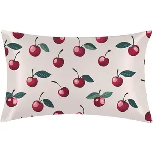 1 Pack Red Cherries Satin Pillowcase Similar to Silk Pillow Cases for Hair and , Soft Smooth Breathable Cool Pillowcases, with  Zipper  Size, Room Decor Essentials 20" x 30"