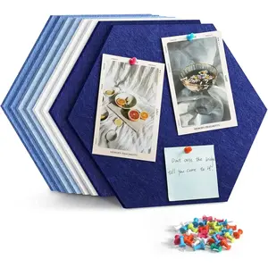 12" Large Bulletin Board with 30 Push Pins, Pack of 8 Hexagon Felt Pin Board Notice Boards for Home Office Kitchen, Felt Wall Tiles for Photos Memos