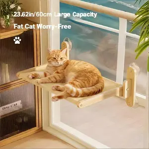 Foldable Solid Wood Cat Window Perch | Heavy Duty Suction Cup Hammock | Space Saving & Breathable Mesh | For Large Cats Home