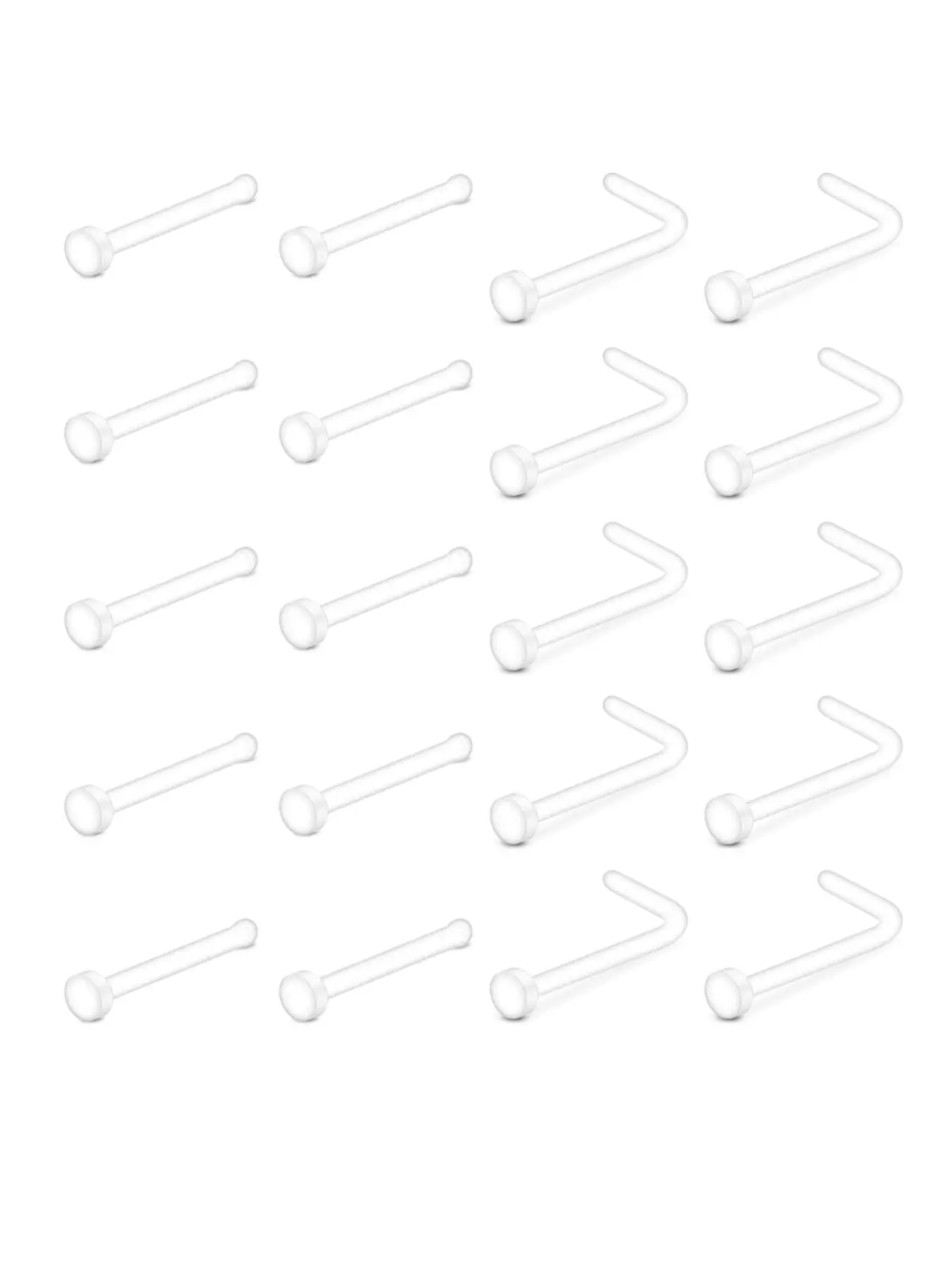 Unisex Transparent Nose Ring, Nose Hoop, 20pcs/set L-shaped Straight Nose Ring, Nose Studs, Nose Ring Holder, Nose Ring Kit, Nose Piercing Kit, Fashion Accessorie, Body Jewelry for Men and Women