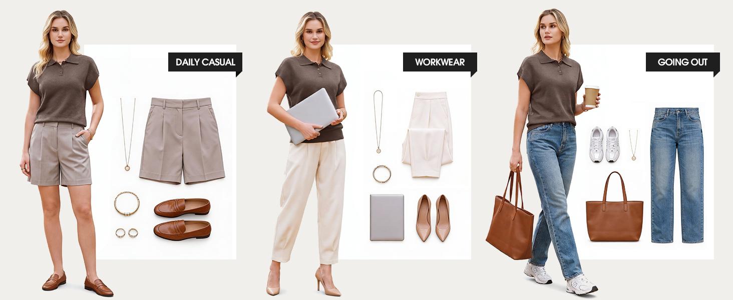 Arach&Cloz Women's Wool Blend Cap Sleeves Business Casual Summer Tops Sweater Vest Polo Shirts 2026