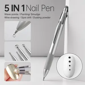 Nail Art Pen 5-In-1 Diy Nail Art Stamping Dotting Gradient Glitter Powder Multi-Functional Nail Tool Brush for Gel Polish, Professional Manicure Kit, Nail Art Tools