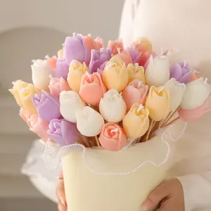 Tulip Rose Scented Candle, Soy Wax Flowers with Ribbon & Bamboo Stick, Multiple Colors & Fragrances, Wedding Souvenir & Party Favor, Gifts