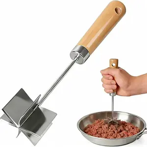 304 Stainless Steel Meat Chopper & Masher, 10.5 Inch 6 Curved Blades Durable Multi-Purpose Kitchen Tool for Ground Beef, Hamburger and Potato