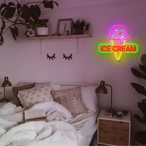 Ice Cream Neon Sign Light up Acrylic LED Lamp with USB Powered Ice Cream Letter Neon Light for Business Store Cafe Drink Shop Office Bedroom Restaurant Decor Adjust Brightness
