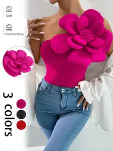 Women's Plain Flower Decorated Fitted Tank Top, Casual Fashion Style Floral Sleeveless Top for Holiday Vacation Everyday Wear, Ladies Clothes for Summer