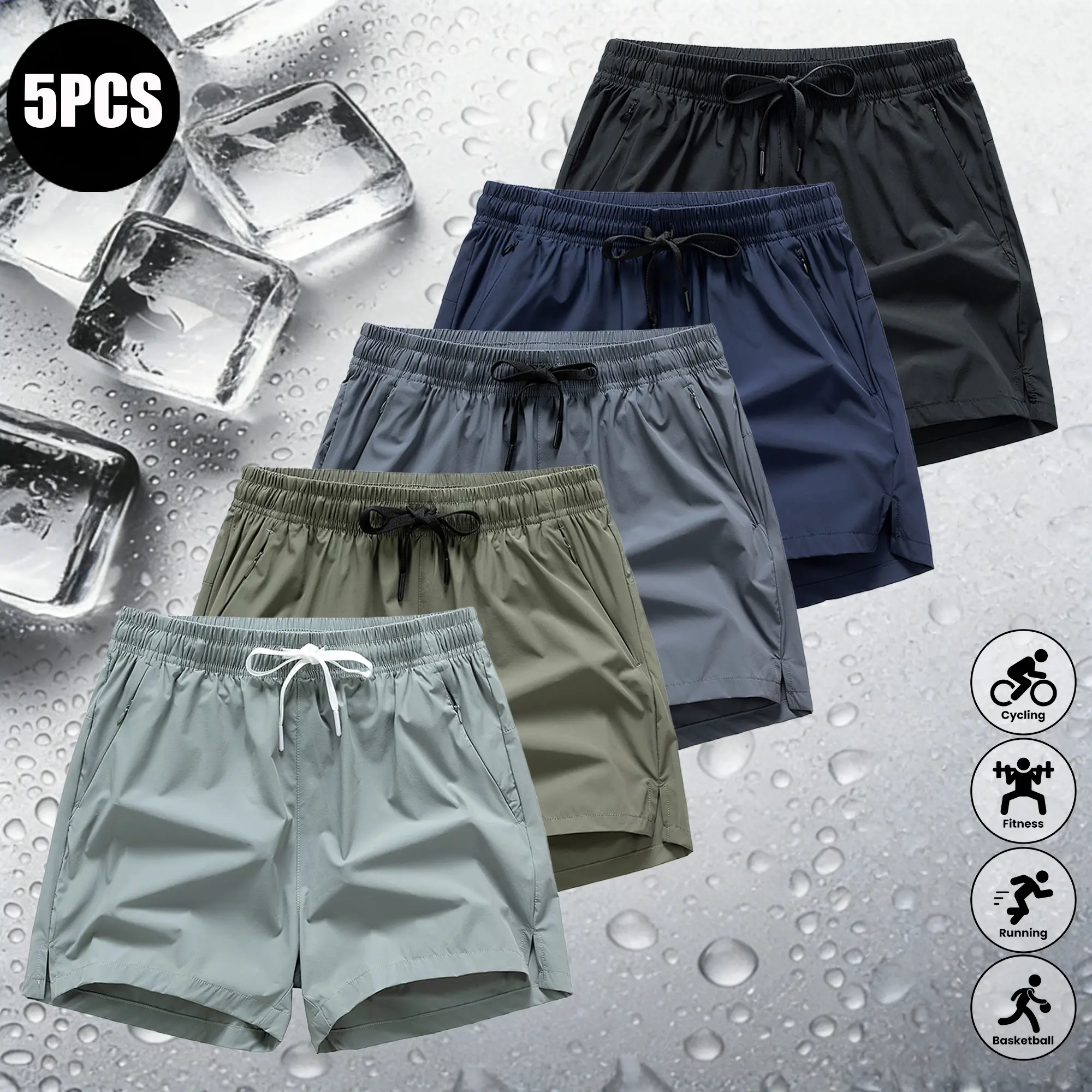 Men’s 1/3/5-Pack 5-Inch Lightweight Quick-Dry Sports Fitness Shorts – Stylish, Versatile Outdoor Casual Shorts with Zipper Pockets Men's Breathable Elastic Athletic Set summer, Men’s Shorts, Athleisure, Solid Colour Shorts, Sports Shorts Set