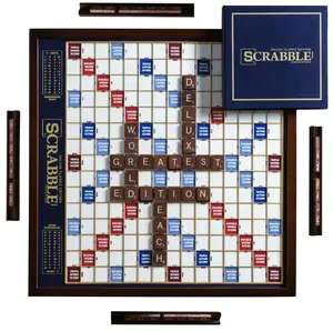 WS Game Company Scrabble Deluxe Edition with Rotating Game Board for 2 to 4 Players, Ages 8+