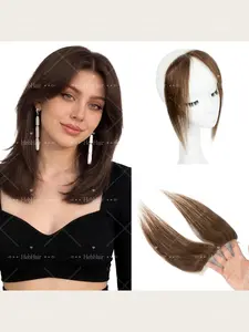 Lace Human Hair Sided Bangs, Invisible Forehead Hairpiece, 25cm Natural Straight Hair, Breathable & Comfortable, Black Brown Blonde Hair
