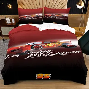 Lightning McQueen and Its Friends Print Decorative Duvet Cover Set,Suitable for Children,Teenagers and Adults in Bedroom Bedding Sets,Including 1 Bedspread and 1 or 2 Pillowcases (Excluding Quilt and Pillow Inserts),Soft,Skin Friendly,and Durable