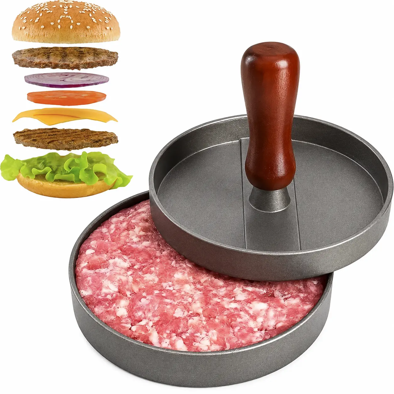Effortless Non-Stick Patty Maker, for Homemade Beef & Meat Burger Production, Single Burger Press, Multi-Scene Kitchen Accessory for Indoor Cooking and Outdoor Barbecue