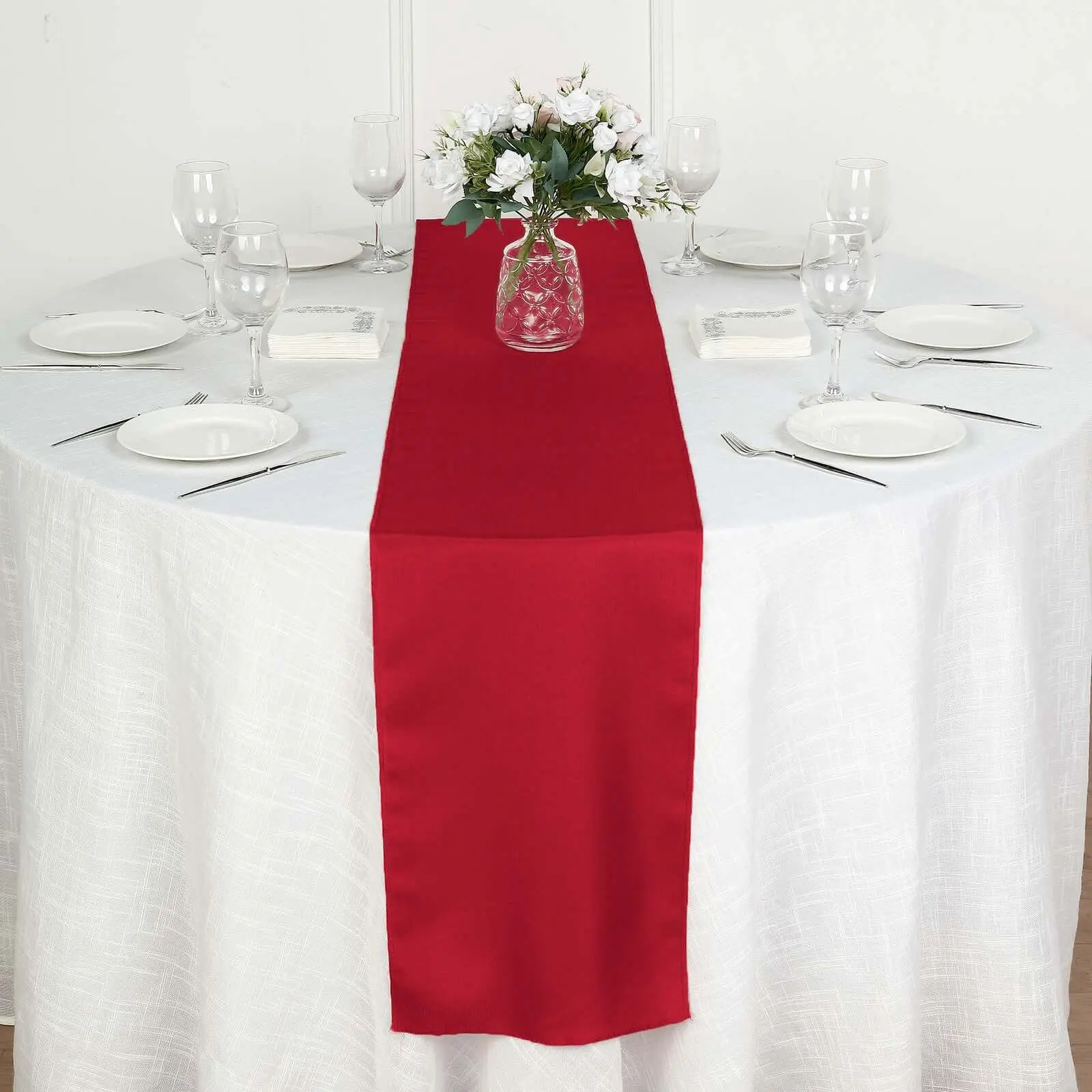 Wine Color Polyester 12"x108" Non-Customised Table Runner - All Seasons, Wrinkle Resistant, Durable, Machine Washable, Low Heat Dryable, Home & Event Decor, Solid Color Apron