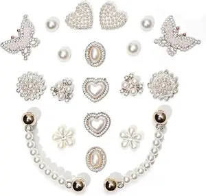 20pcs Bling Gems Plastic Butterfly Flower Sparkling Rhinestones Pearl DIY Shoe Decoration Charms for Women's Party Favor