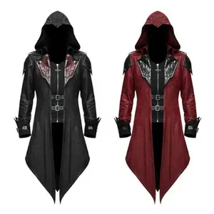 Cosplay Medieval Man Streetwear Hooded Jackets Outwear Costume Menswear Clothes Black