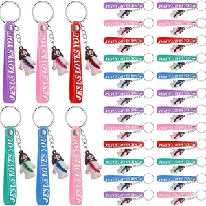 Jesus Loves You Keychain Christian Faith Key Ring Colorful Silicone Bag Charm Inspirational Religious Gift For Easter Egg Stuffers And Church Giveaways