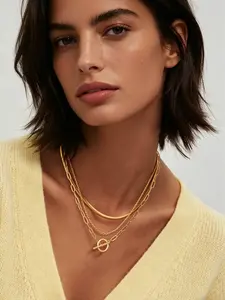 3pcsWomen Layered T-Bar Toggle Necklace, Adjustable Paperclip Cuban Rope Chain Choker, Dainty Layering Jewelry
