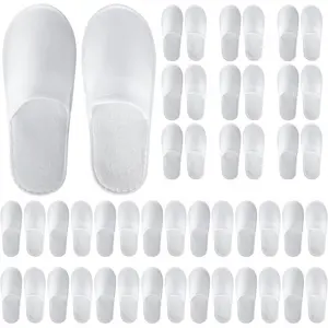 28 Pairs Disposable Slippers For Guests,Bulk Slippers For Hotel,Spa,Travel,Shoeless Home,Spa Slippers With Pouch,Non-Slip(White) house slippers for guests